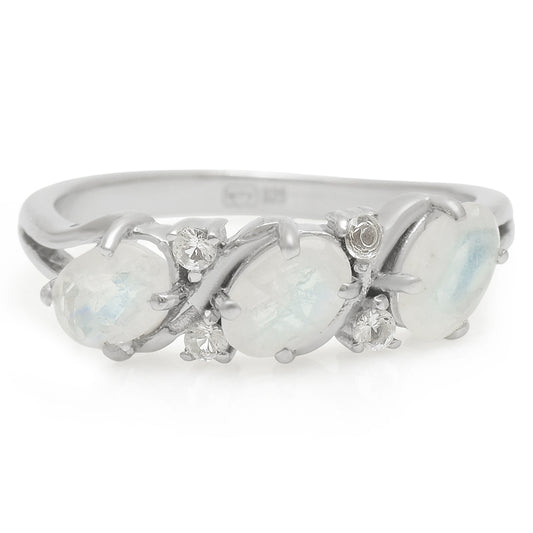 Inel din Argint 925 ( 1.96 grame ) cu Piatra Lunii Curcubeu și Topaz Alb 1.34 Carate
