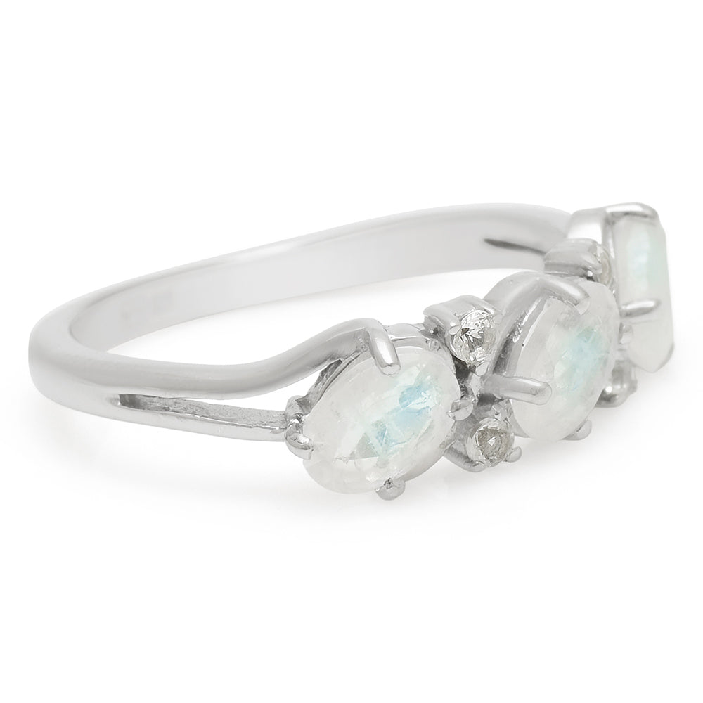 Inel din Argint 925 ( 1.96 grame ) cu Piatra Lunii Curcubeu și Topaz Alb 1.34 Carate