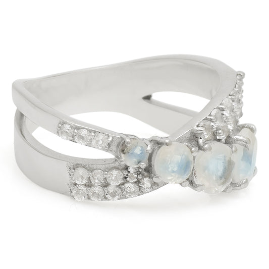 Inel din Argint 925 ( 4.62 grame ) cu Piatra Lunii Curcubeu și Topaz Alb 1.89 Carate