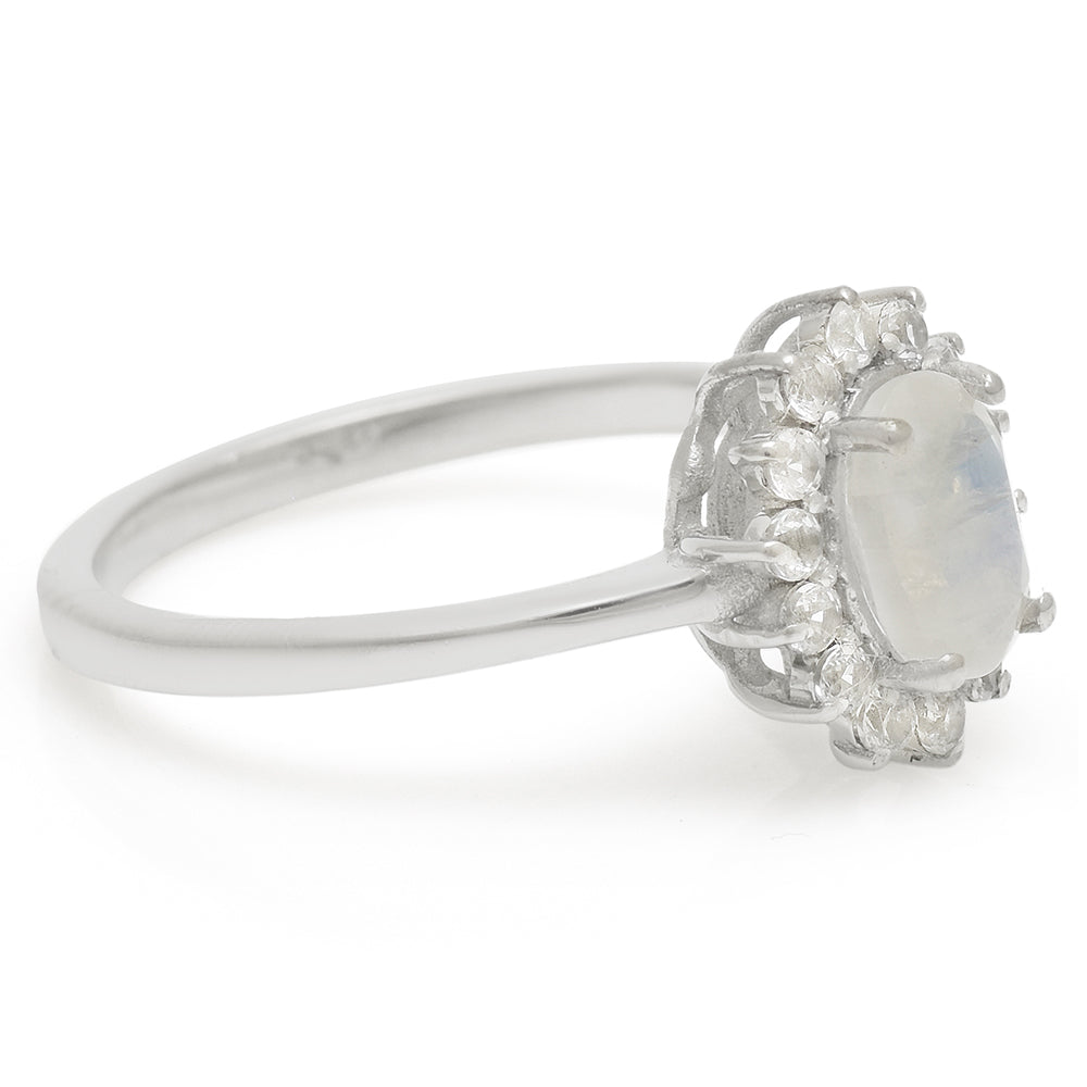 Inel din Argint 925 ( 2.32 grame ) cu Piatra Lunii Curcubeu și Topaz Alb 1.34 Carate 2 