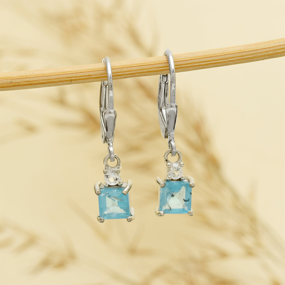 Cercei din Argint 925 ( 1.62 grame ) cu Apatit Albastru Madagascar și Topaz Alb 2.17 Carate 1 