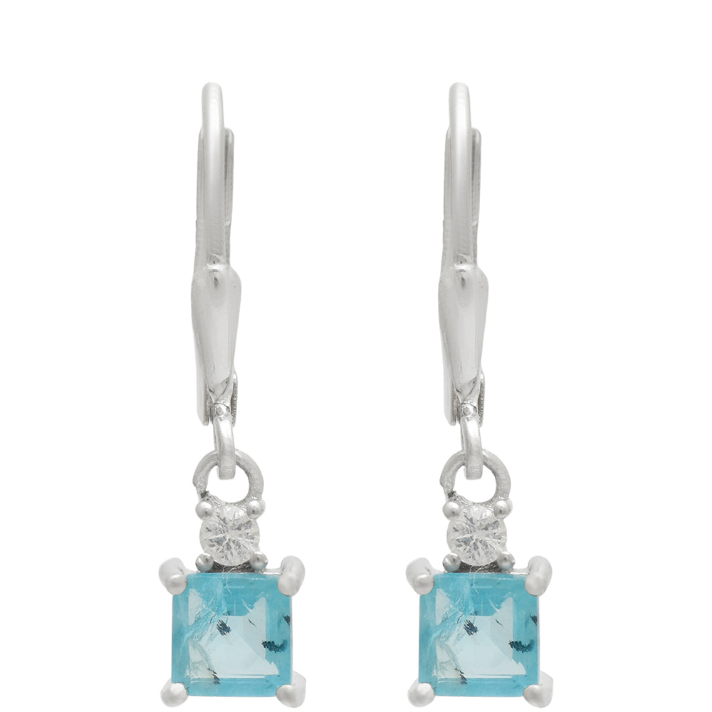 Cercei din Argint 925 ( 1.62 grame ) cu Apatit Albastru Madagascar și Topaz Alb 2.17 Carate 2 