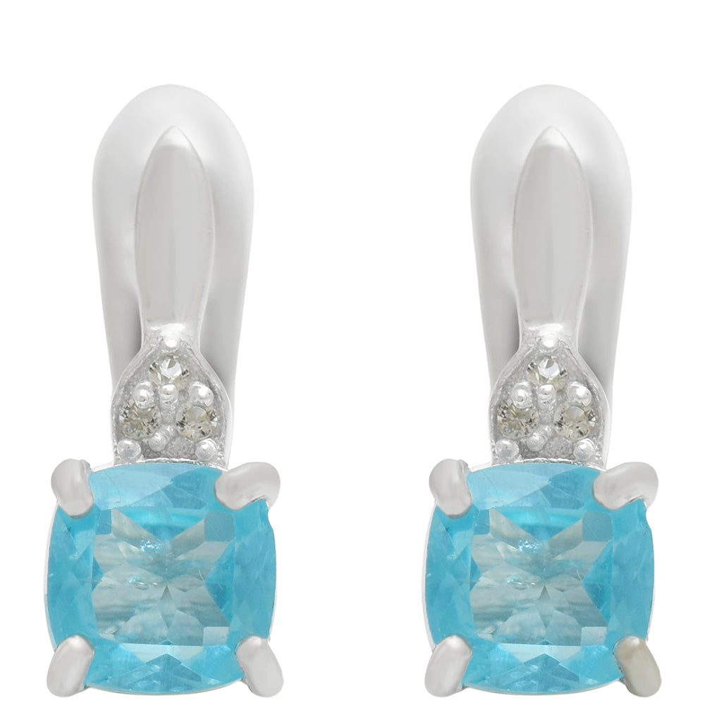 Cercei din Argint 925 ( 2.53 grame ) cu Apatit Albastru Madagascar și Topaz Alb 1.41 Carate