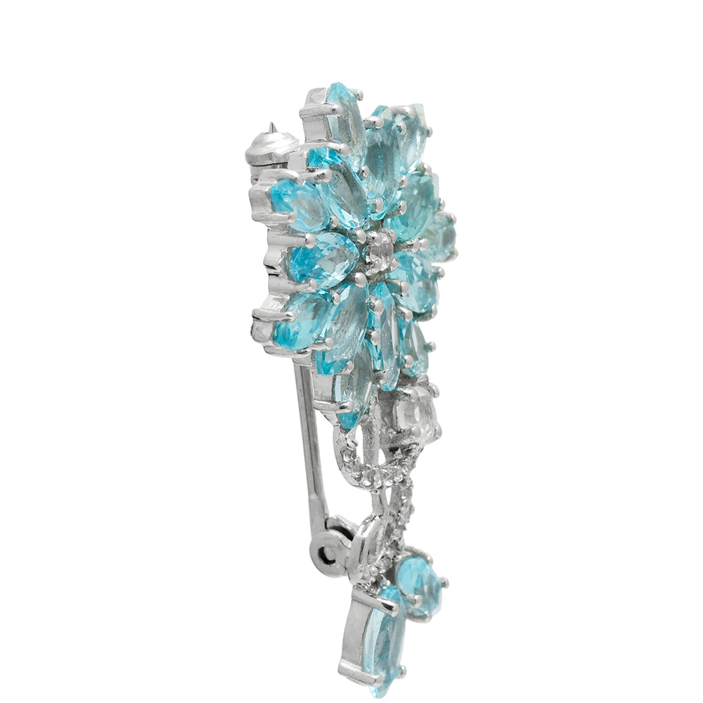 Broşă din Argint 925 ( 2.93 grame ) cu Apatit Albastru Madagascar și Topaz Alb 3.85 Carate