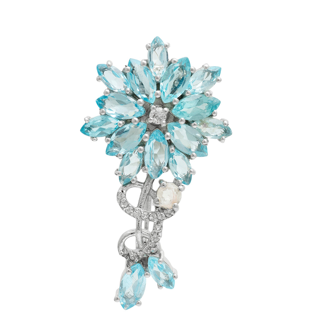 Broşă din Argint 925 ( 2.93 grame ) cu Apatit Albastru Madagascar și Topaz Alb 3.85 Carate 2 