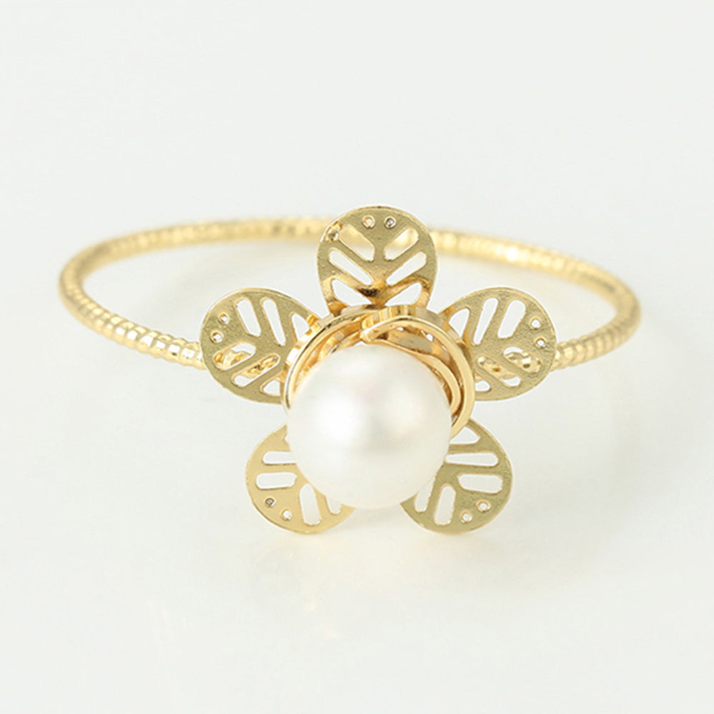 Inel din Aliaj Placat cu Aur cu Perlă de cristal 3 