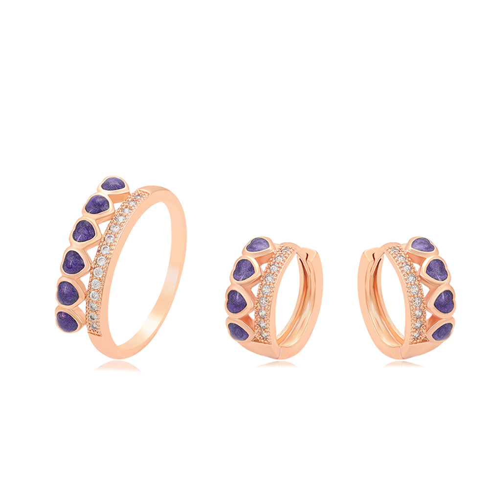 Set din Aliaj Placat cu Aur cu Cristal Violet Emporia® ( Cercei+Inel ) 1 