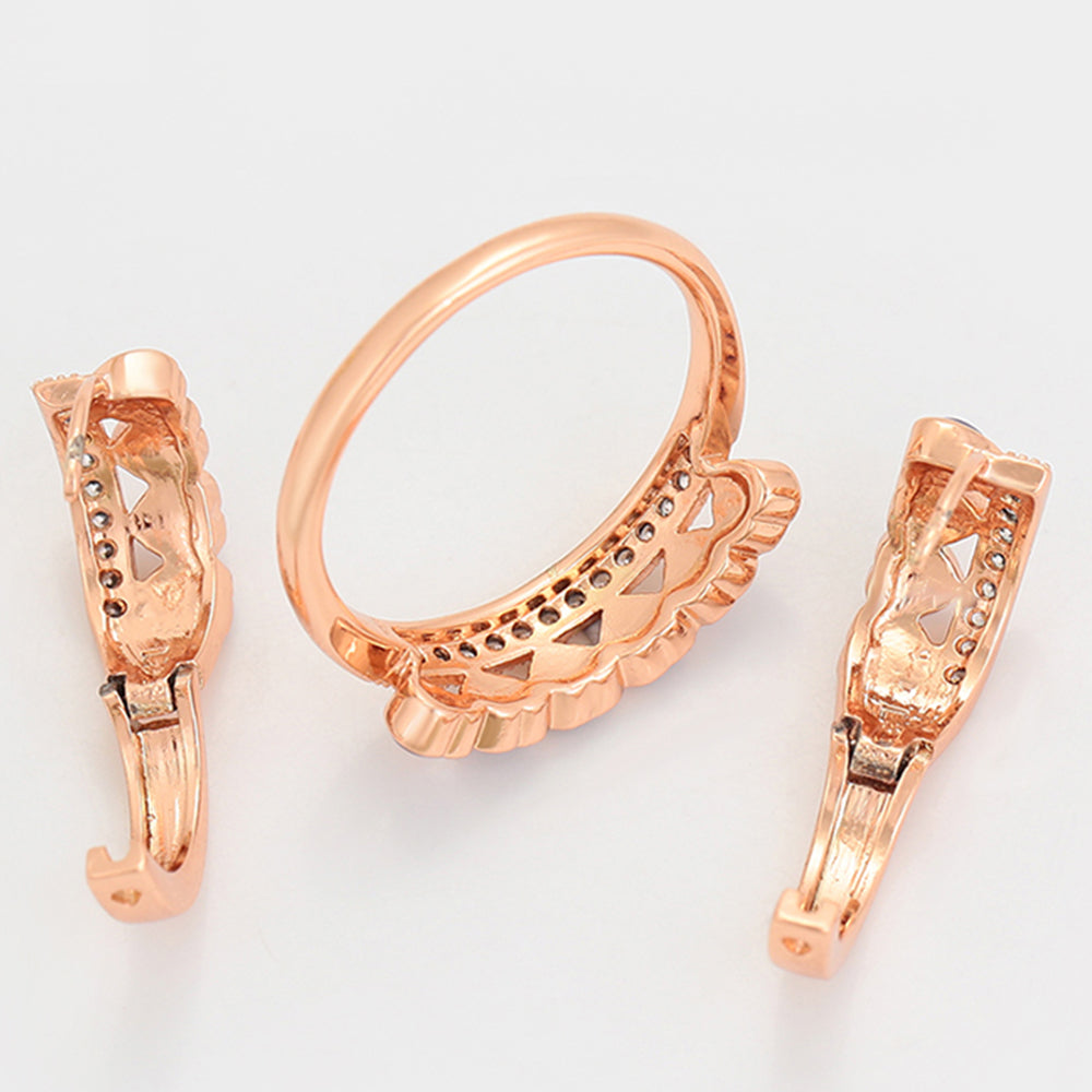 Set din Aliaj Placat cu Aur cu Cristal Violet Emporia® ( Cercei+Inel ) 11 