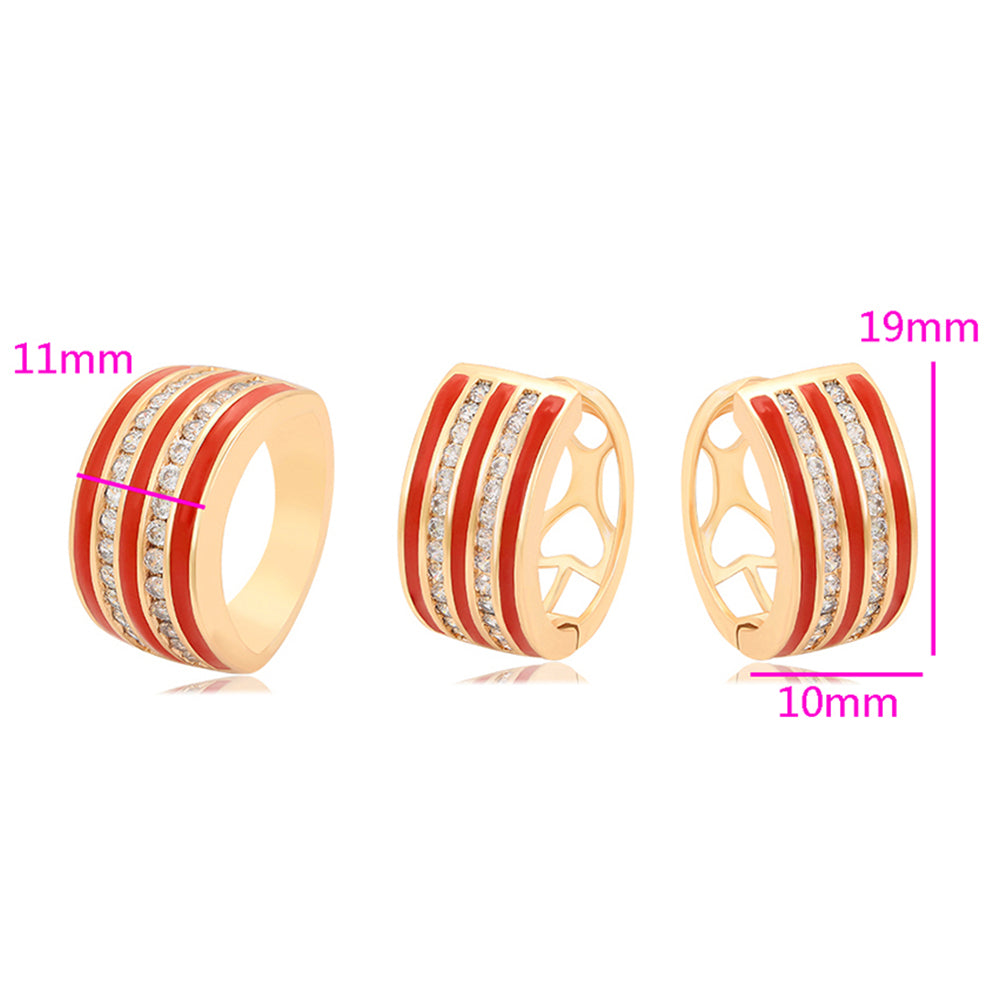 Set din Aliaj Placat cu Aur cu Cristal Roșu Emporia® și Cristal Alb Emporia® ( Cercei+Inel )