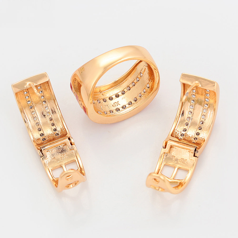 Set din Aliaj Placat cu Aur cu Cristal Roșu Emporia® și Cristal Alb Emporia® ( Cercei+Inel )