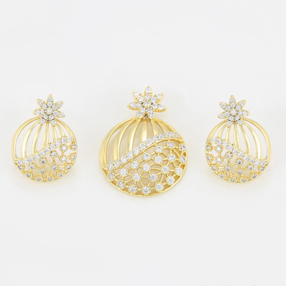 Set din Aliaj Placat cu Aur cu Cristal Alb Emporia® ( Cercei+Pandantiv ) 3 