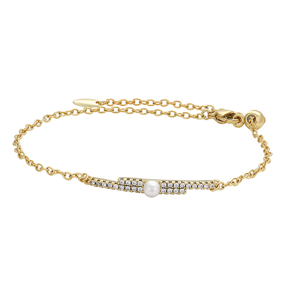 Brățară din Aliaj Placat cu Aur cu Perlă de cristal și Cristal Alb Emporia®