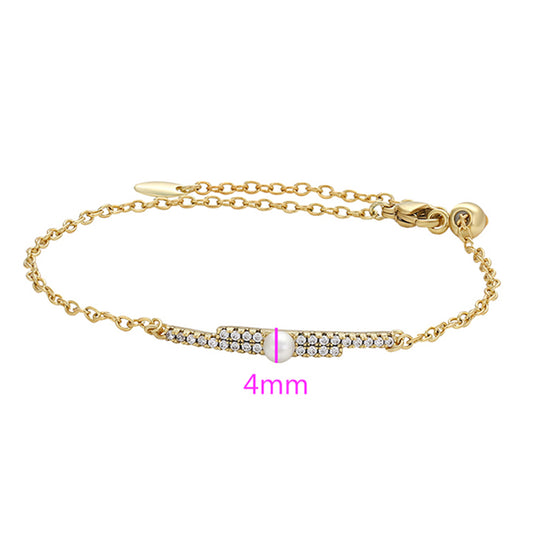 Brățară din Aliaj Placat cu Aur cu Perlă de cristal și Cristal Alb Emporia®