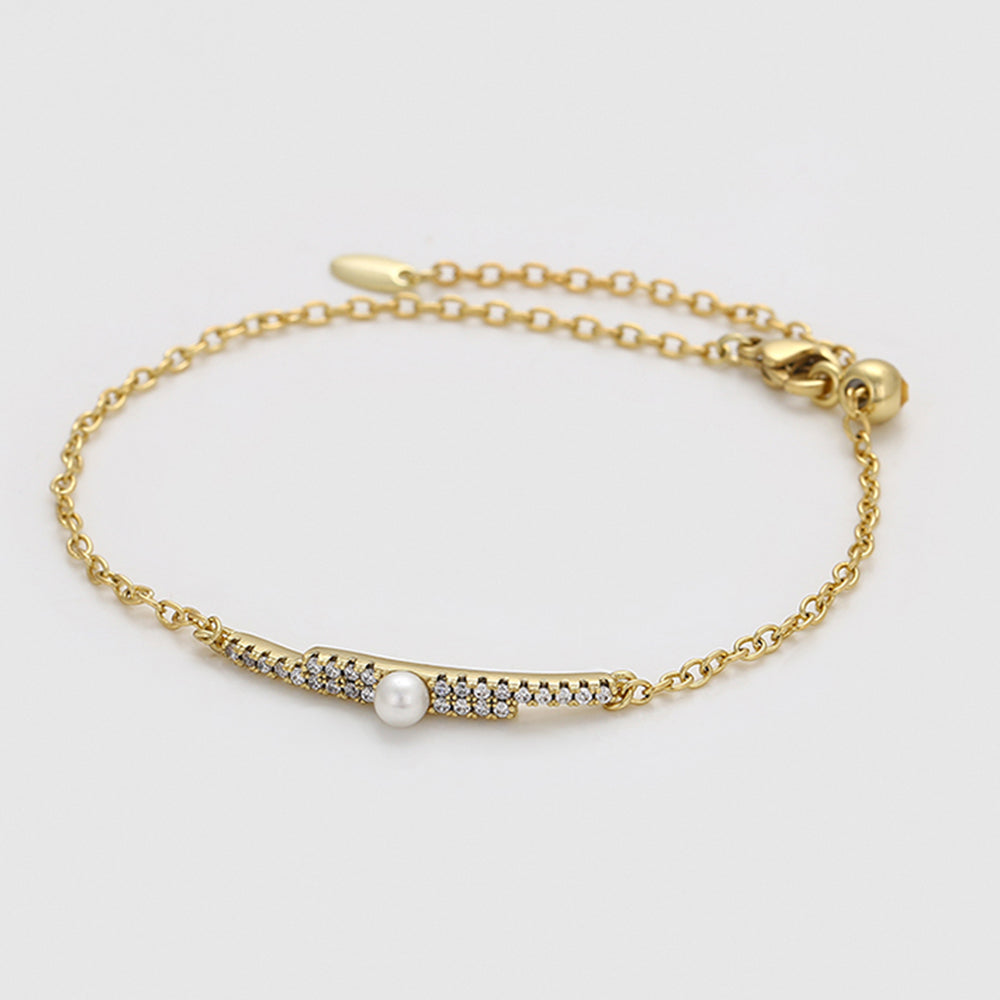 Brățară din Aliaj Placat cu Aur cu Perlă de cristal și Cristal Alb Emporia®