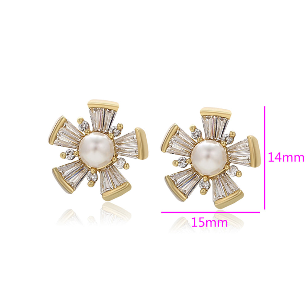 Cercei din Aliaj Placat cu Aur cu Perlă de cristal și Cristal Alb Emporia® 2 