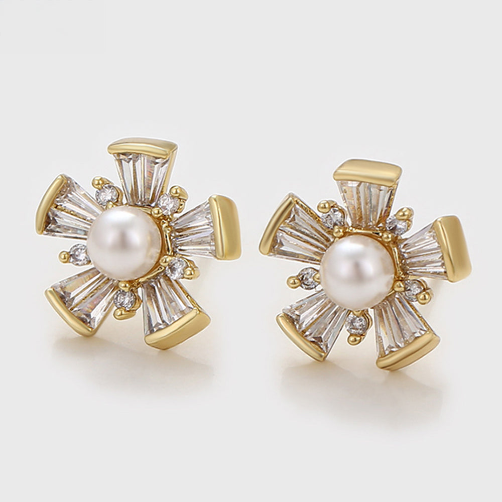 Cercei din Aliaj Placat cu Aur cu Perlă de cristal și Cristal Alb Emporia® 5 