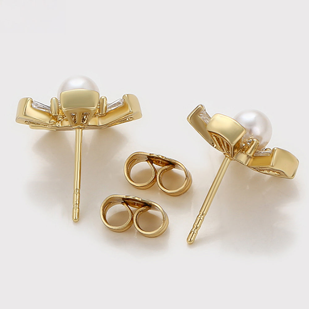 Cercei din Aliaj Placat cu Aur cu Perlă de cristal și Cristal Alb Emporia® 6 