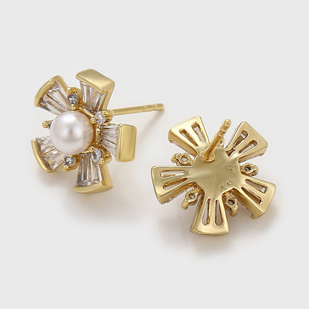 Cercei din Aliaj Placat cu Aur cu Perlă de cristal și Cristal Alb Emporia® 7 