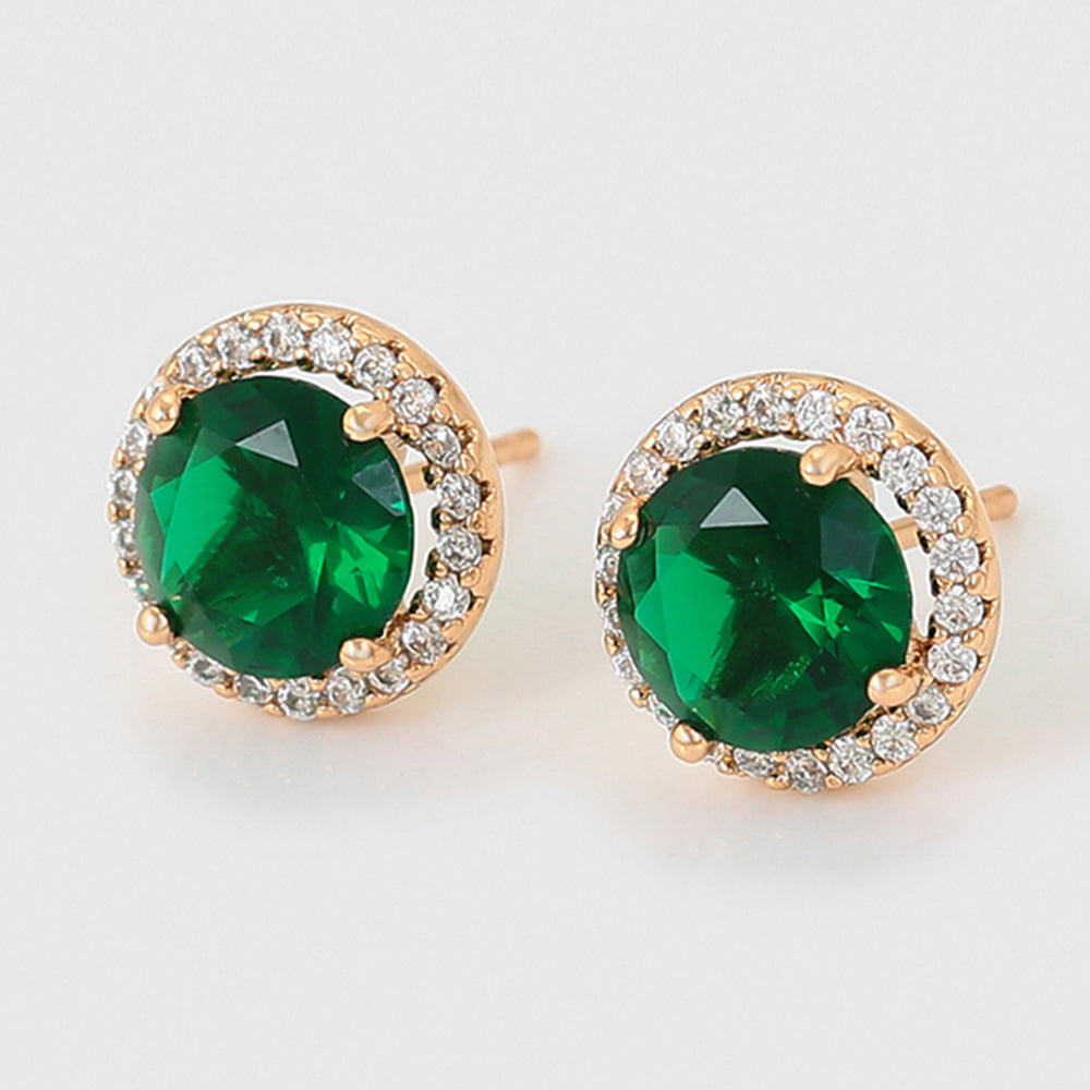 Cercei din Aliaj Placat cu Aur cu Cristal Verde Emporia® și Cristal Alb Emporia®