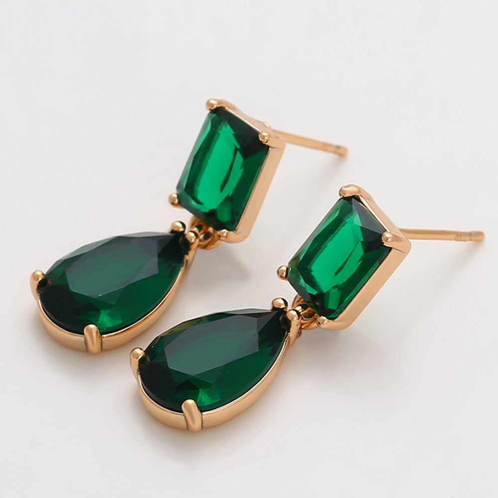 Cercei din Aliaj Placat cu Aur cu Cristal Verde Emporia®