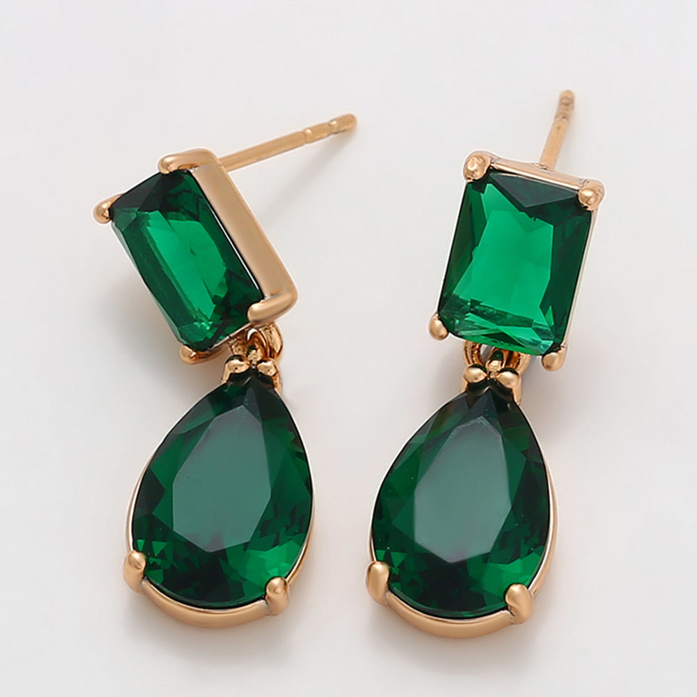 Cercei din Aliaj Placat cu Aur cu Cristal Verde Emporia®