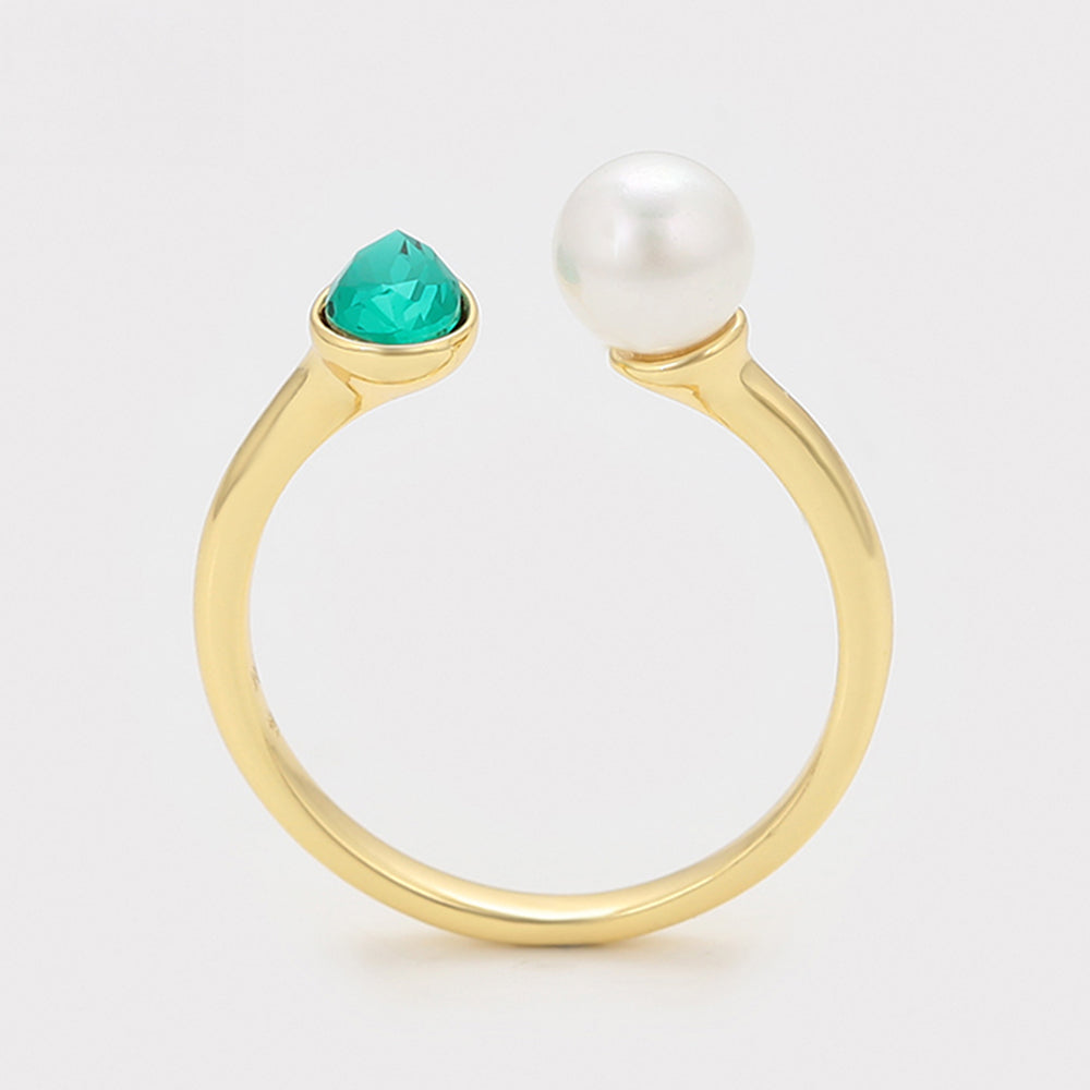 Inel din Aliaj Placat cu Aur cu Perlă de cristal și Cristal Verde Emporia®