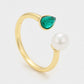 Inel din Aliaj Placat cu Aur cu Perlă de cristal și Cristal Verde Emporia®