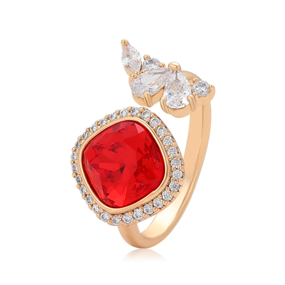 Inel din Aliaj Placat cu Aur cu Cristal Roșu Emporia® și Cristal Alb Emporia®