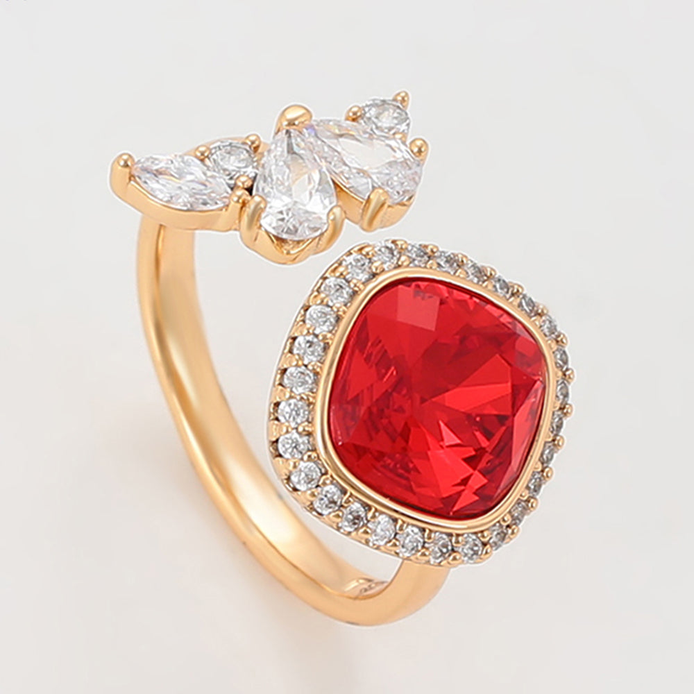 Inel din Aliaj Placat cu Aur cu Cristal Roșu Emporia® și Cristal Alb Emporia®