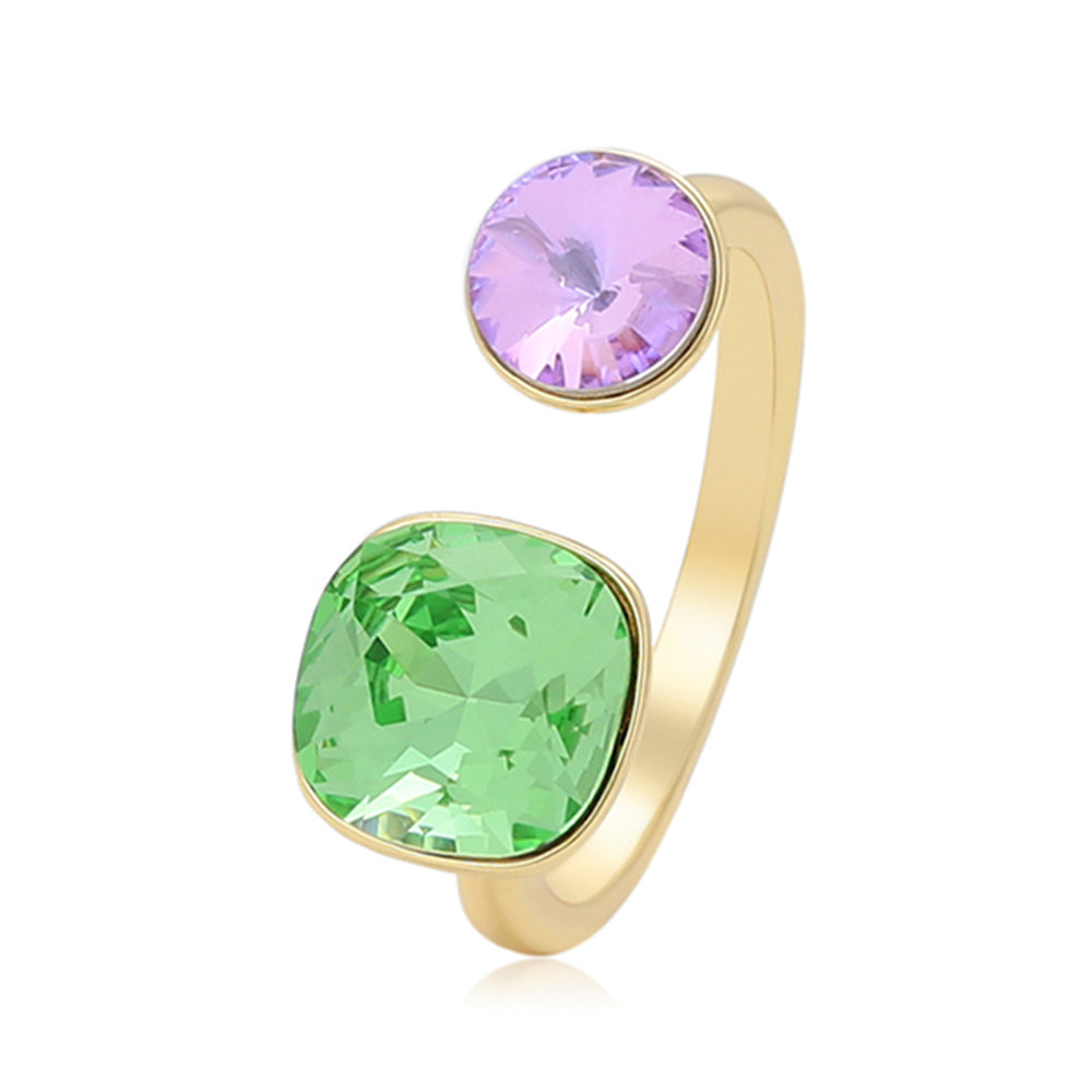Inel din Aliaj Placat cu Aur cu Cristal Verde Emporia® și Cristal Violet Emporia®
