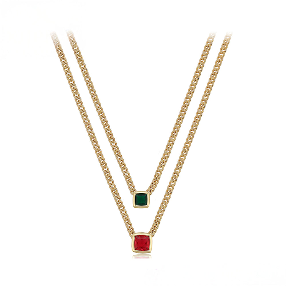 Colier din Aliaj Placat cu Aur cu Cristal Roșu Emporia® și Cristal Verde Emporia® 2 