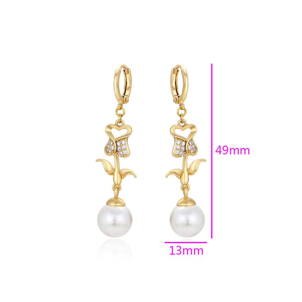 Cercei din Aliaj Placat cu Aur cu Perlă de cristal și Cristal Alb Emporia® 2 