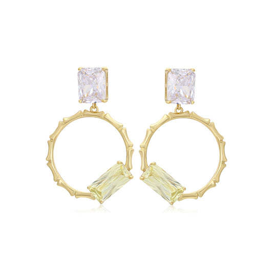 Cercei din Aliaj Placat cu Aur cu Cristal Verde Emporia® și Cristal Alb Emporia®