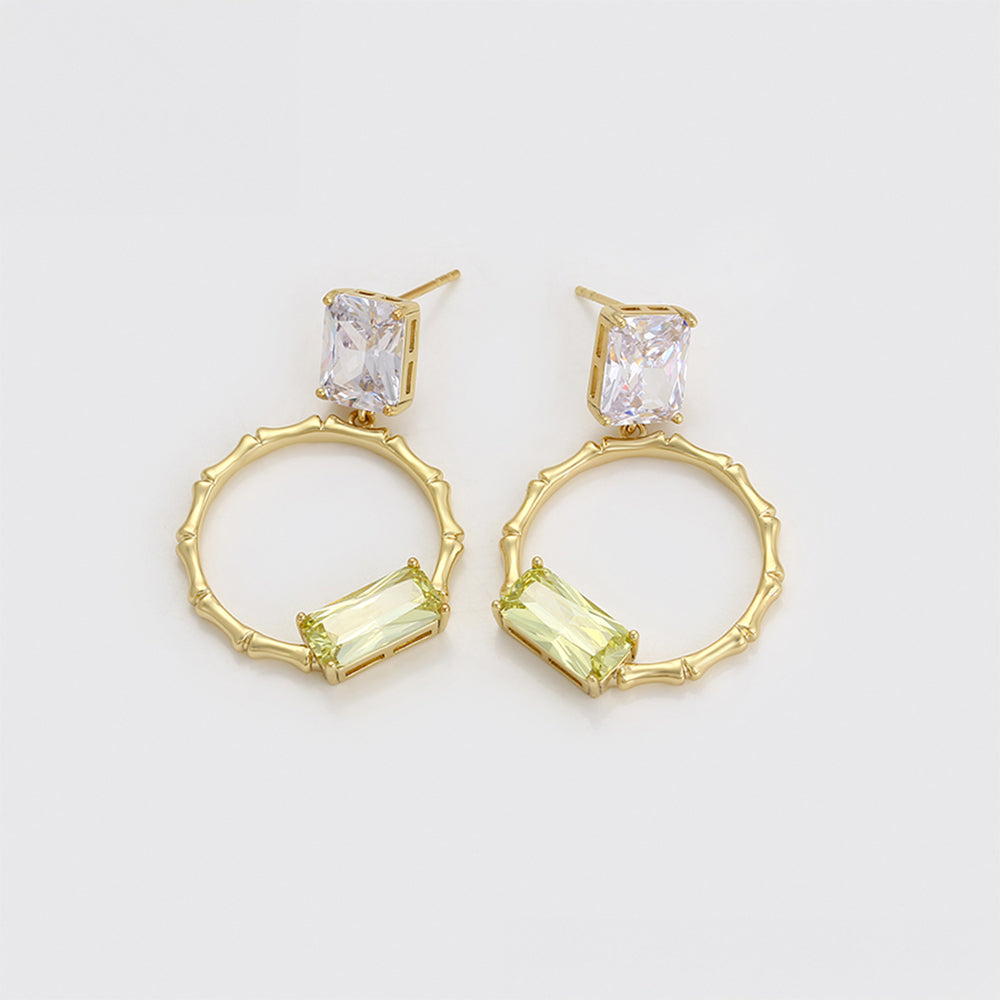 Cercei din Aliaj Placat cu Aur cu Cristal Verde Emporia® și Cristal Alb Emporia®