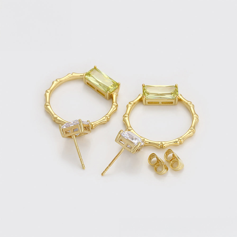 Cercei din Aliaj Placat cu Aur cu Cristal Verde Emporia® și Cristal Alb Emporia® 6 