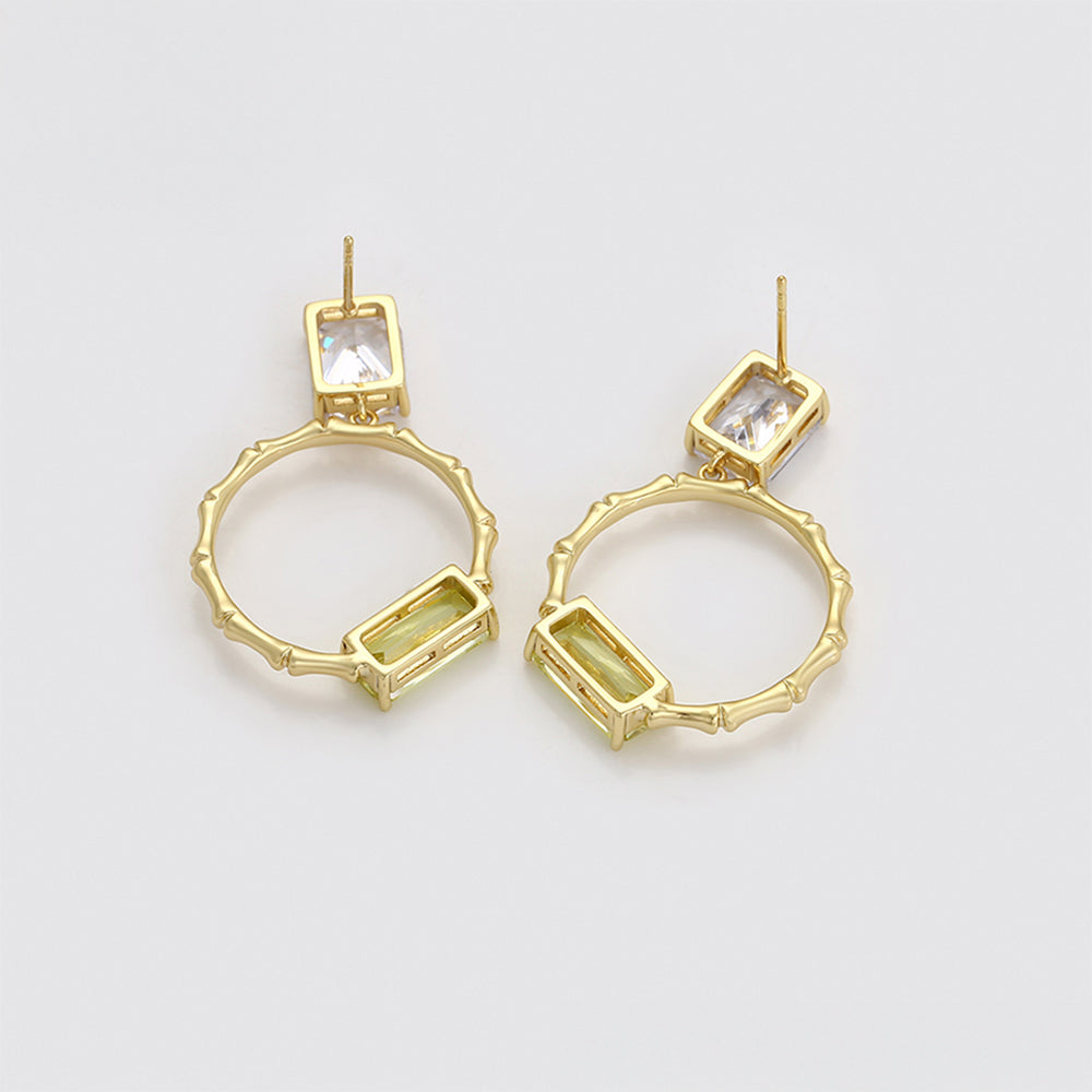 Cercei din Aliaj Placat cu Aur cu Cristal Verde Emporia® și Cristal Alb Emporia®