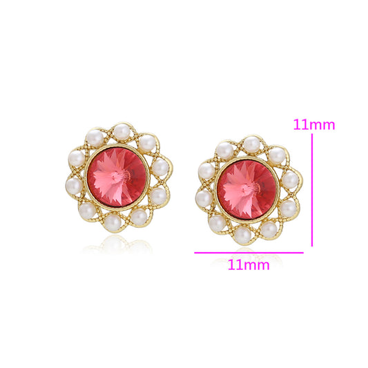 Cercei din Aliaj Placat cu Aur cu Cristal Roșu Emporia® și Perlă de cristal