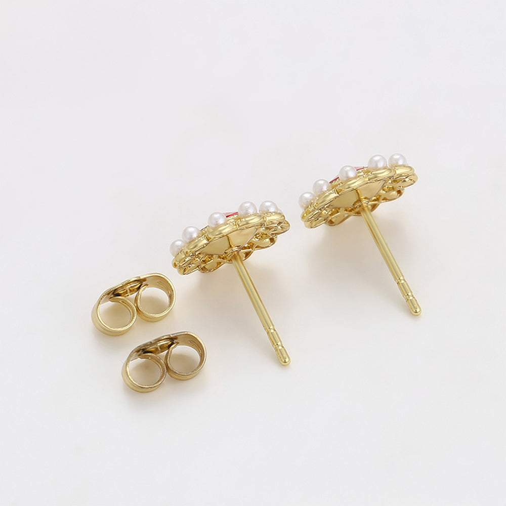 Cercei din Aliaj Placat cu Aur cu Cristal Roșu Emporia® și Perlă de cristal