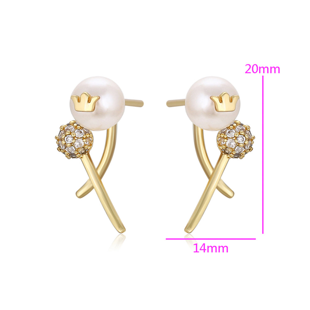 Cercei din Aliaj Placat cu Aur cu Perlă de cristal și Cristal Alb Emporia® 2 