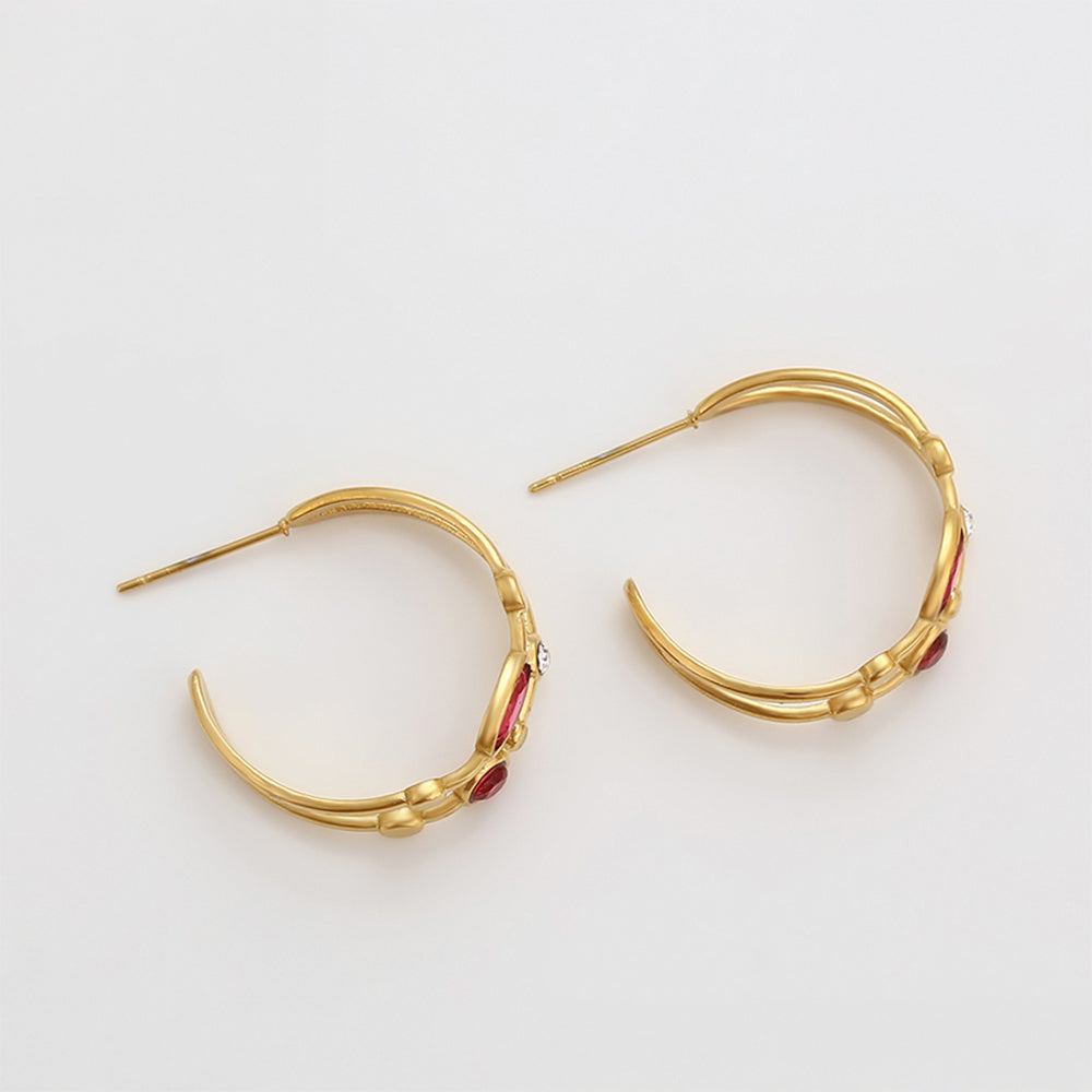 Cercei din Aliaj Placat cu Aur cu Cristal Roșu Emporia® și Cristal Alb Emporia® 4 