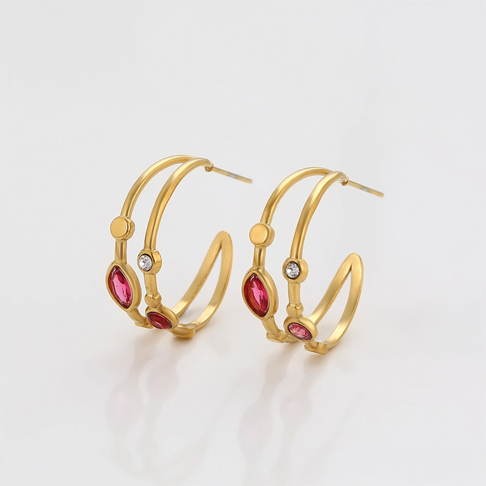 Cercei din Aliaj Placat cu Aur cu Cristal Roșu Emporia® și Cristal Alb Emporia®