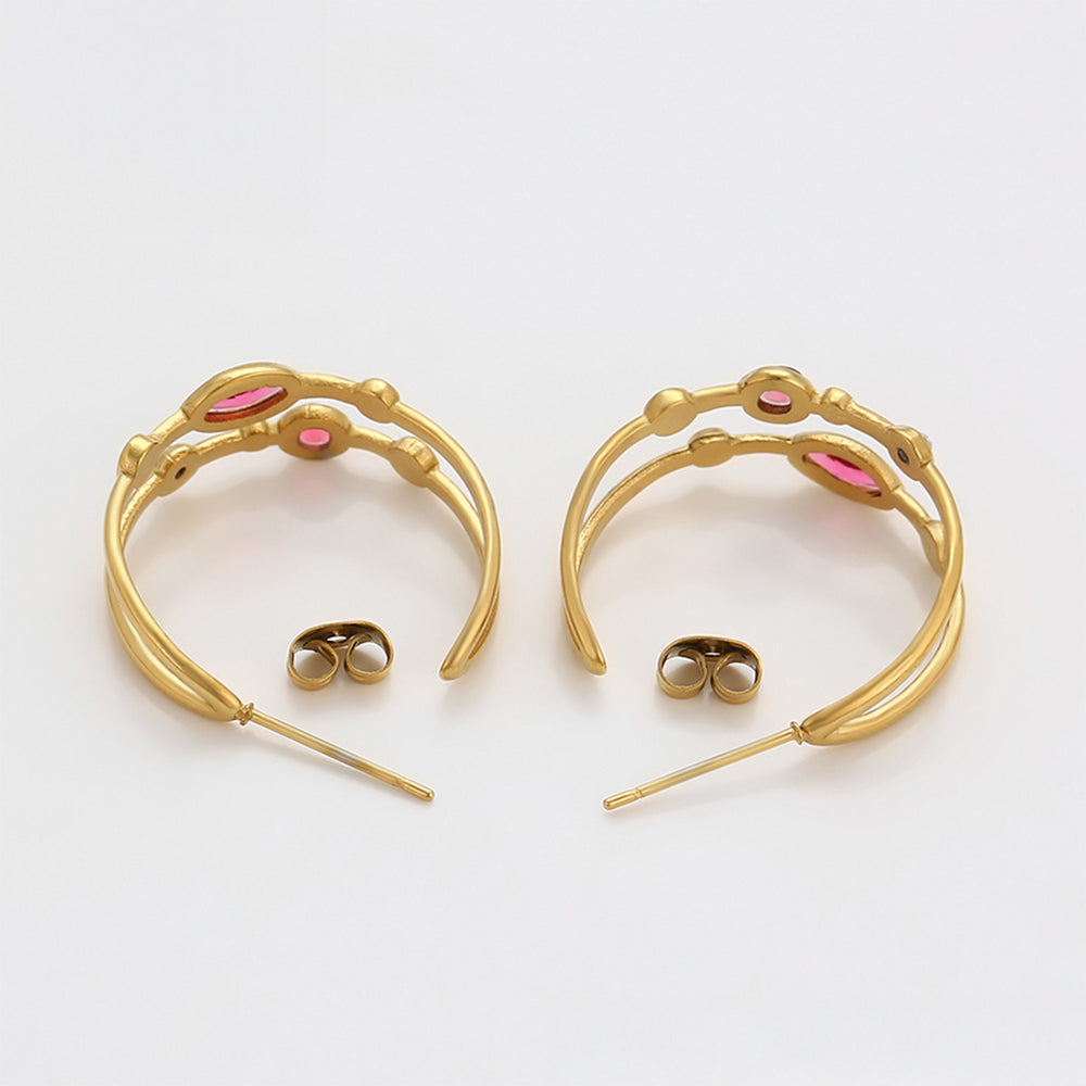 Cercei din Aliaj Placat cu Aur cu Cristal Roșu Emporia® și Cristal Alb Emporia®