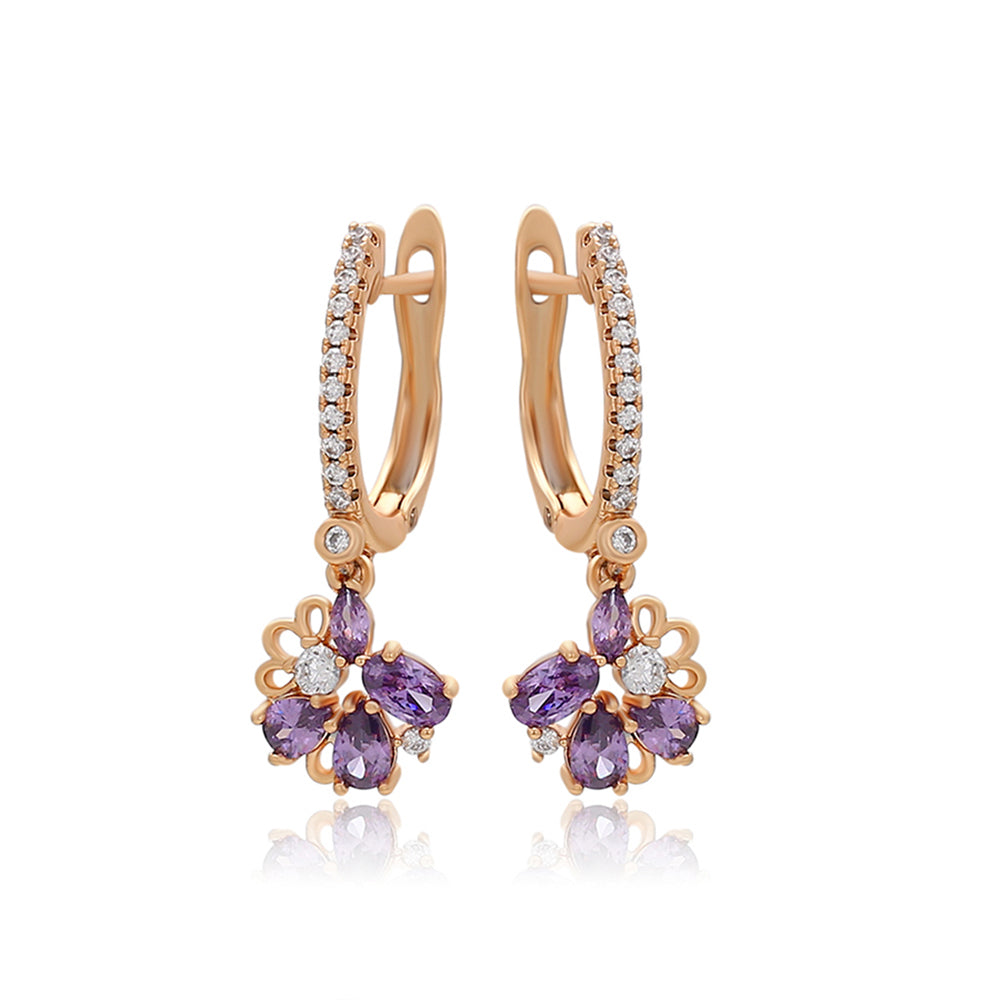 Cercei din Aliaj Placat cu Aur cu Cristal Violet Emporia® și Cristal Alb Emporia® 1 