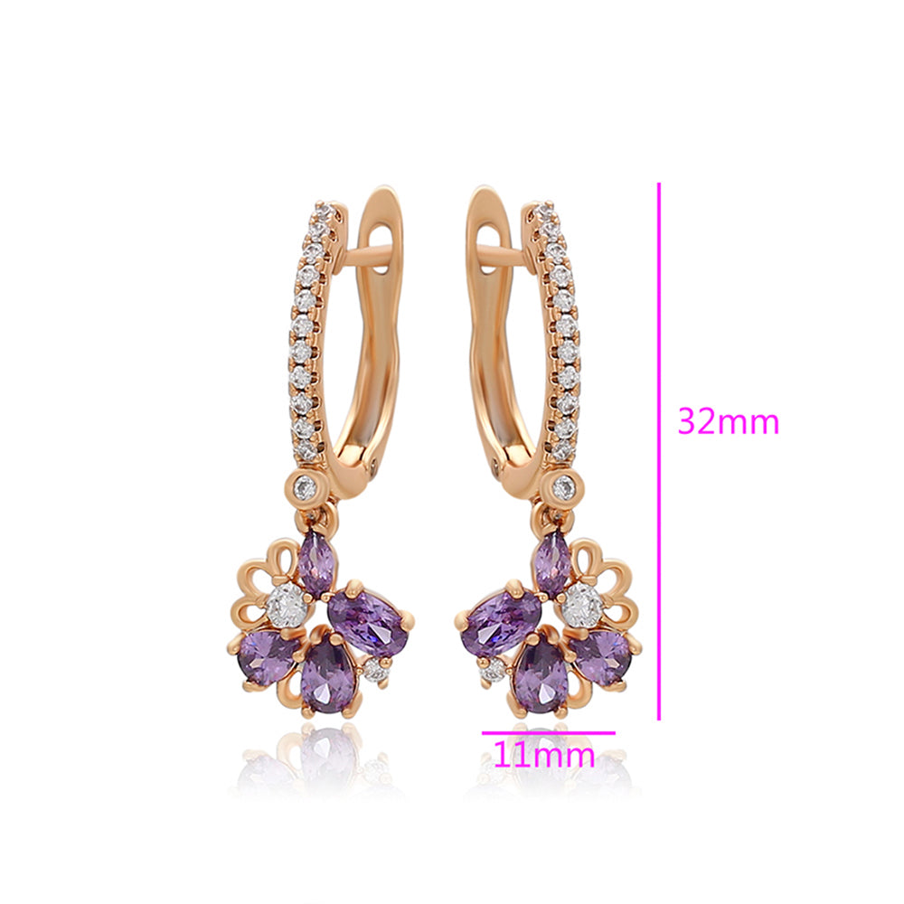 Cercei din Aliaj Placat cu Aur cu Cristal Violet Emporia® și Cristal Alb Emporia® 2 