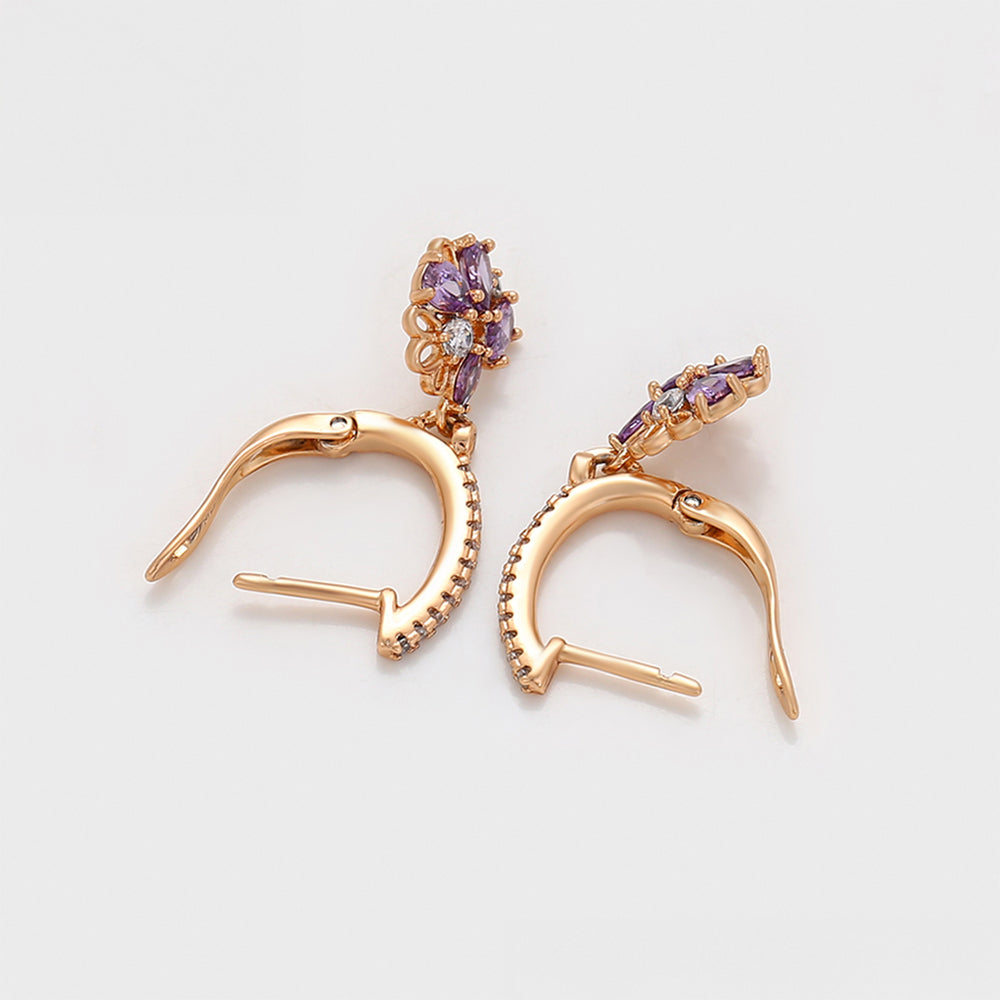 Cercei din Aliaj Placat cu Aur cu Cristal Violet Emporia® și Cristal Alb Emporia®