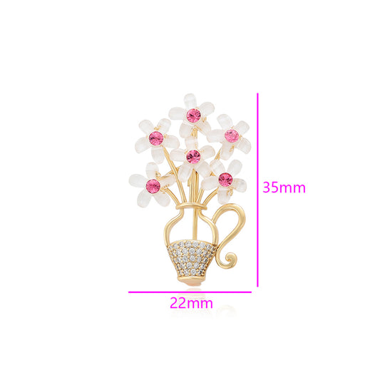 Broşă din Aliaj Placat cu Aur cu Cristal Roz Emporia® și Cristal Alb Emporia®