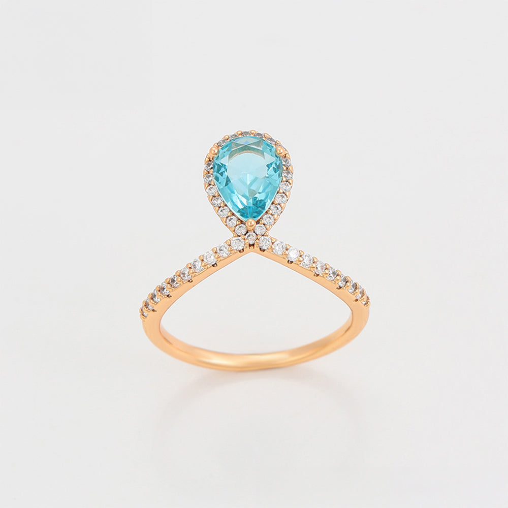 Inel din Aliaj Placat cu Aur cu Cristal Albastru Emporia® și Cristal Alb Emporia® 3 