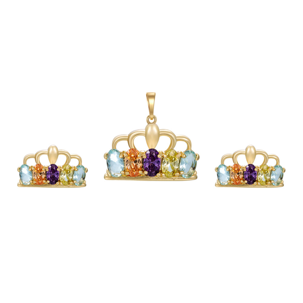 Set din Aliaj Placat cu Aur cu Cristal Violet Emporia® și Cristal Galben Emporia® ( Cercei+Pandantiv ) 1 