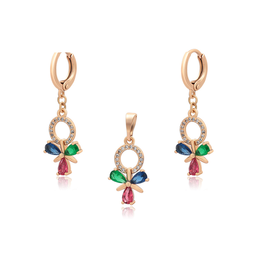 Set din Aliaj Placat cu Aur cu Cristal Roșu Emporia® și Cristal Verde Emporia® ( Cercei+Pandantiv )