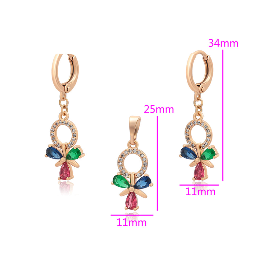 Set din Aliaj Placat cu Aur cu Cristal Roșu Emporia® și Cristal Verde Emporia® ( Cercei+Pandantiv ) 6 